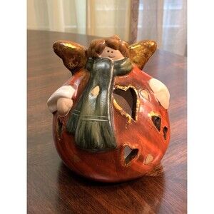Candle Holder Round Ball Roly Poly Angel Delton Products Hand Painted Cut Out